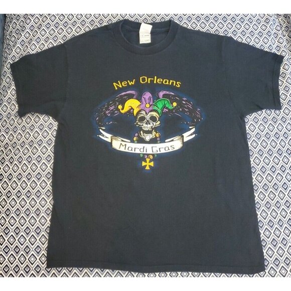 Vintage New Orleans Mardi Gras Black T-Shirt Men's Size L - Picture 1 of 13